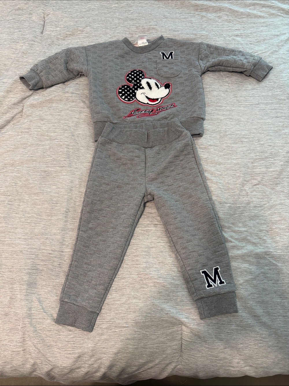 Kids Gray Mickey Mouse Quilted Matching Set - Unbranded